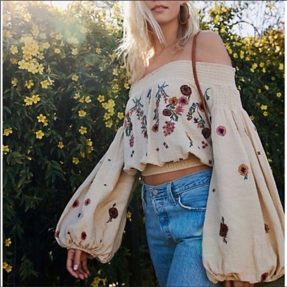 Free People saachi off-the-shoulder embroider top